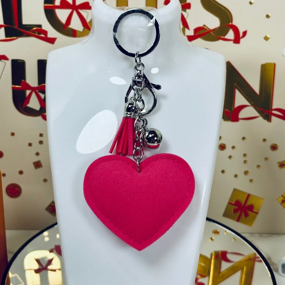 A-1DC-39: BAG CHARM/KEYCHAIN: Fuchsia & Black Rhinestones w/Ball & Tassel, NIB